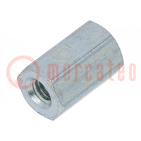 Screwed spacer sleeve; 8mm; Int.thread: M2,5; hexagonal; steel