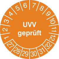 Prüfplakette, UVV Geprüft, in Jahresfarbe, 500 Stück / Rolle, 3,0 cm Version: 27-32 - Prüfplakette 2027-2032
