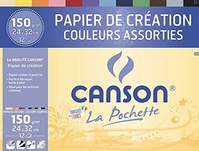 CANSON BOLSA DE PAPEL CREACIÓN, COLOR 24 X 32 CM, 12 HOJAS DE 150 G/M², COLORES SURTIDOS