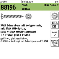 ART 88196 SPAX Seko mit Fräsrippen und Cutsp. St. WIROX 10 x 220 -T50 gal Zn VE=S