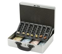Cassetta portavalori con inserto conta monete, argento