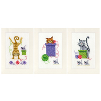 Counted Cross Stitch Greeting Card Kit: Playful Cats: Set of 3