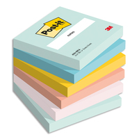 POST-IT® Notes Beachside 76 x 76 mm. Lot de 6 blocs, 100 F. Ass : vert, bleu, jaune, orange, rose.