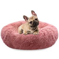 BLUZELLE Dog Bed for Medium Size Dogs, 28" Donut Dog Bed Washable, Round Dog Pillow Fluffy Plush, Calming Pet Bed Removable Mattress Soft Pad Comfort No-Skid Bottom Red