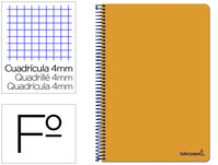 Cuaderno espiral liderpapel folio smart tapa blanda 80h 60gr cuadro 4mm con margen color naranja