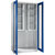 Armario para aparatos y productos de limpieza, anchura 1000 mm, puertas con ventanilla / 2 cajas-estantería, gris luminoso / azul genciana.