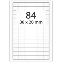 Wetterfeste Folienetiketten 30 x 20 mm, weiß, 8.400 Polyesteretiketten auf 100 DIN A4 Bogen, Universaletiketten permanent