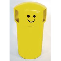 145L Hooded top litter bin with smiley face logo - Yellow