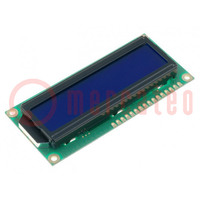 Display: LCD; alphanumeric; STN Negative; 16x2; blue; 80x36x10mm