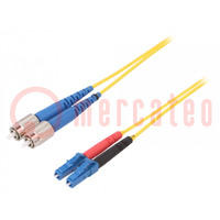 Fiber patch cord; FC/UPC,LC/UPC; 3m; Optical fiber: 9/125um; Gold