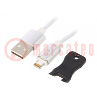 Kábel; mágneses,USB 2.0; Apple Lightning dugó,USB A dugó; 1m