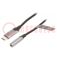 Cable; Jack 3.5mm socket,USB C plug; nickel plated; 1m; 29AWG