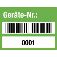 SafetyMarking Etik. Geräte-Nr. Barcode und 0001 - 1000 4 x 3 cm Rolle, PVC Version: 04 - grün