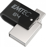Emtec T260B USB flash meghajtó 64 GB USB Type-A / Micro-USB 2.0 Fekete, Rozsdamentes acél