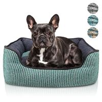 BLUZELLE Dog Bed for Medium Sized Dogs, Dog Sofa Dog Basket Cat Bed, Removable Cushion Pillow, Washable Pet Bed with Anti Slip Mat Bottom, Striped Fabric & Plush Teddy Fur Fleec...