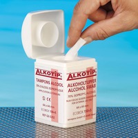 Alkoholtupfer in der Dispenserdose Alkotip 44 x 44 mm (155 Stück), Detailansicht