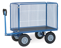 fetra® Handpritschenwagen, Ladefläche 1600 x 900 mm, 4 Drahtgitterwände 1000 mm, Lufträder