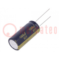 Capacitor: electrolytic; low ESR; THT; 1000uF; 63VDC; Ø16x35.5mm