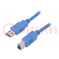 Kábel; USB 3.0; USB A dugó,USB B dugó; 1m; kék