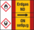 Rohrmarkierungsband mit Gefahrenpiktogramm - Erdgas ND, Rot/Gelb, Selbstklebend