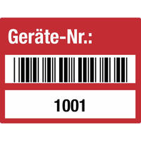 SafetyMarking Etik. Geräte-Nr. Barcode und 1001 - 2000 4 x 3 cm Rolle, PVC Version: 03 - rot