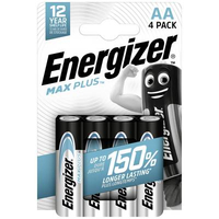 ENERGIZER - MAX PLUS, PACK DE 4 PILAS AA, LARGA DURACIÓN PARA DISPOSITIVOS EXIGENTES, SIN SULFATACIÓN Y 12 AÑOS VIDA ÚTIL