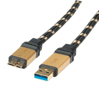 ROLINE 11.02.8878 USB-kabel 0,8 m USB 3.2 Gen 1 (3.1 Gen 1) USB A Micro-USB B Zwart, Goud