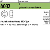 ISO 4032 8 M 10 galv. vernickelt E1A gal Ni VE=S