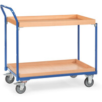 fetra® Leichter Tischwagen, 2 Ladeflächen 850 x 500 mm, Kästen, 300 kg Tragkraft, Schiebegriff senkrecht