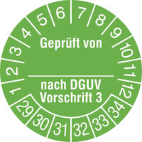 Prüfplakette, Geprüft von_ nach DGUV Vorschrift 3,500 Stück/Rolle, 3,0 cm, 20-25 Version: 29-34 - Prüfplakette 2029-2034