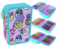 COOLPACK TROUSSE À CRAYONS XXL 3 COMPARTIMENTS - TROUSSE À CRAYONS - TROUSSE À CRAYONS - POUR FILLES ET GARÇONS - HAPPY DONUTS -