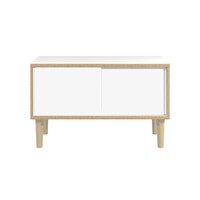 Poise Sideboard, Plywood, Schiebetüren in verkehrsweiß, 4 Füße aus Eiche, H 621 x B 1000 x 450 mm