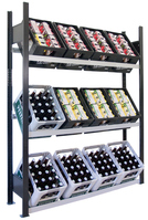 Rayonnage de base pour caisses de boissons, 3 niveaux - 1800x1300x300 mm, noir/argent