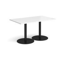 Monza rectangular dining table with flat round black bases 1400mm x 800mm - whit