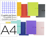 Cuaderno espiral liderpapel a4 crafty tapa forrada 80h 90 gr cuadro 5 mm con margen colores surtidos