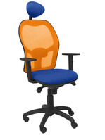 Silla Operativa de oficina Jorquera malla naranja asiento bali azul con cabecero fijo