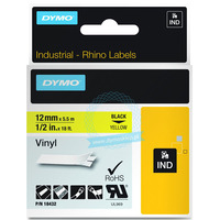 Nastro Originale Dymo 18432 - 12 mm x 5,5 m - Vinile (Nero su Giallo)