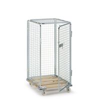 Security roll container with wooden dolly