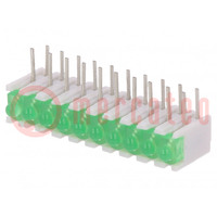 LED; dans un boîtier; vert; Nb.de diodes: 10; 20mA; 38°; 2,1V; 25mcd