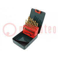 Drill set; for metal; high speed steel TIN coated HSS-R; 19pcs.
