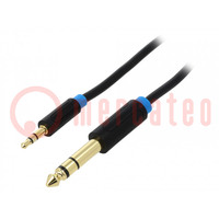 Kabel; Jack 3,5mm 3pin plug,Jack 6,3mm stekker; 0,5m; zwart