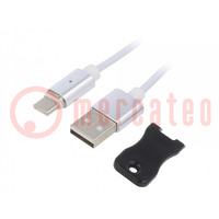 Kábel; mágneses,USB 2.0; USB A dugó,USB C dugó; 1m; fehér