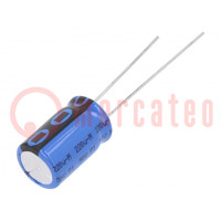 Capacitor: electrolytic; THT; 220uF; 50VDC; Ø10x16mm; Pitch: 5mm