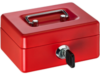 Geldkassette Mini-Box, Stahlblech, mit Schloss, 125x95x60 mm, rot