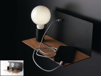 USB Wandleuchte FLASH Schwarz mit verstellbarer Lampe, Ladefunktion & Ablage