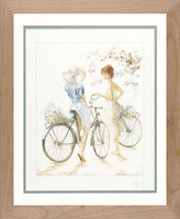 Counted Cross Stitch Kit: Girls on Bicycle (Linen)