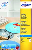Avery Inkjet Full Face CD/DVD Label Quick Dry 117mm Diameter 2 Per A4 Sheet (Pack 50 Labels)