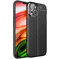 NALIA Leather Look Cover compatible with iPhone 14 Case, Black Silicone Phonecase Anti-Fingerprint Non-Slip Anti-Scratch Shockproof, Slim Protective Mobile Phone Bumper Rugged S...
