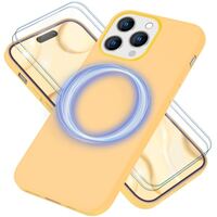 NALIA Set [3-in-1] MagPower Case Silicone compatible con iPhone 14 Pro Max Custodia [compatible con MagSafe] & 2x Vetro Prottetivo Display, Easy Clean Senza-Impronte Digitali Co...