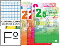 Cuaderno Espiral Liderpapel Folio Pautaguia Tapa Dura 80H 80 Gr Cuadro Pautado 2,5Mm con Margen Colores Surtidos